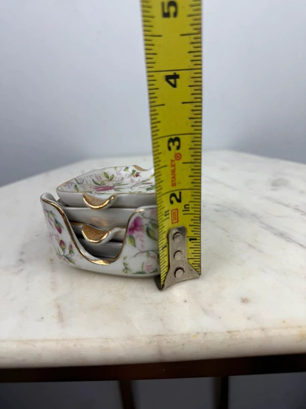 Vintage Lefton China Pink Rose Chintz Ashtray Set Gold Trim Japan