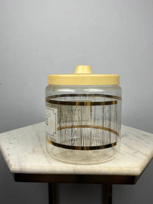 Vintage Glass Cookie Jar Yellow Lid Retro Kitchen Canister