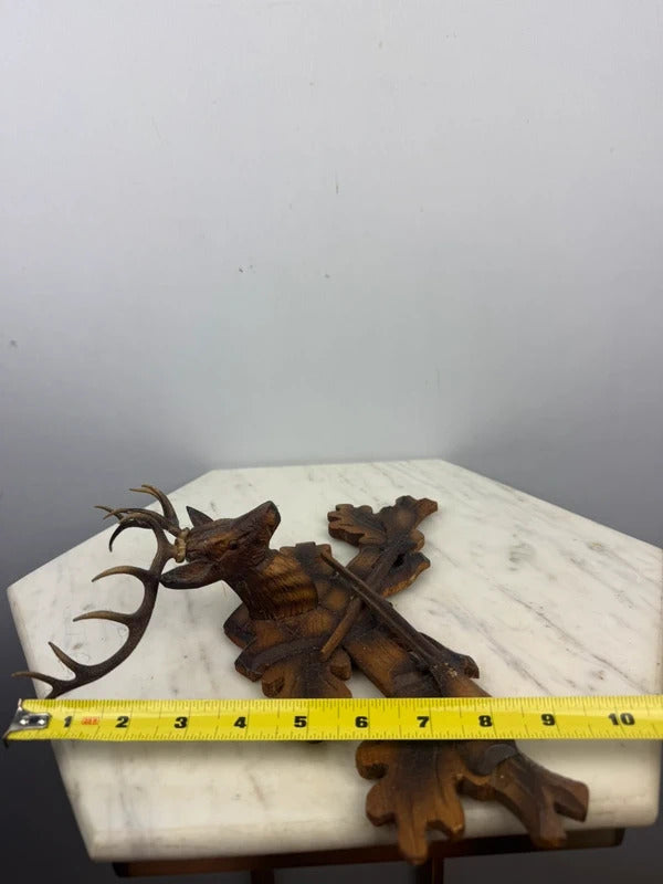 Vintage Black Forest Style Carved Wood Stag Deer Hunting Wall Plaque