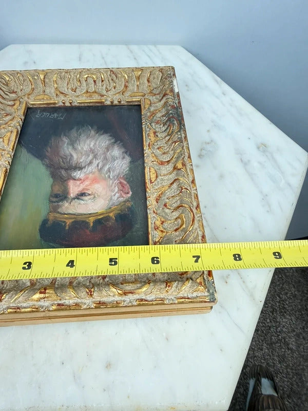 Vintage Signed Bearded Man Portrait Oil Painting Ornate Gilt Frame