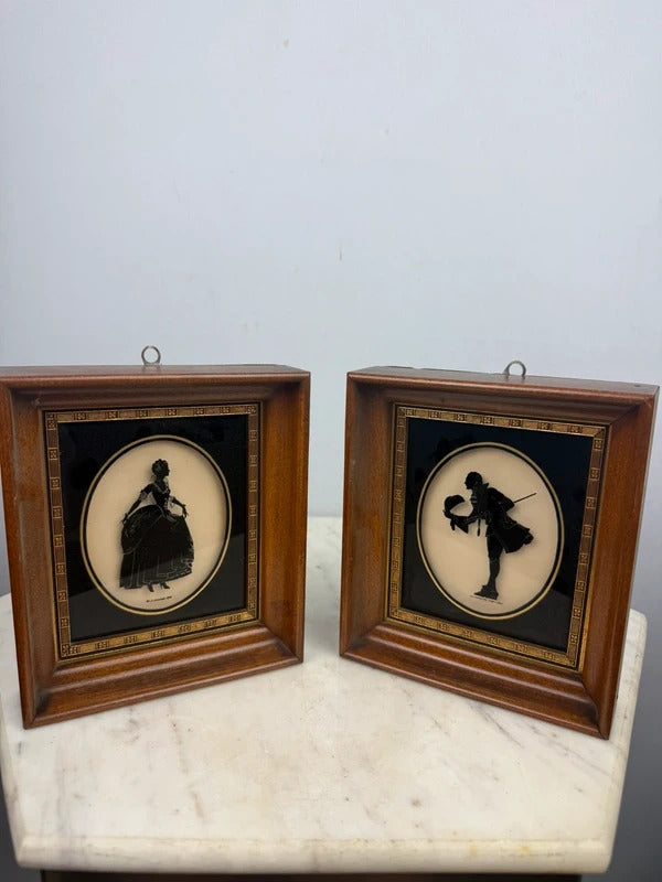 Vintage Pair Framed Victorian Silhouette Portraits Lady & Gentleman Wood Frames