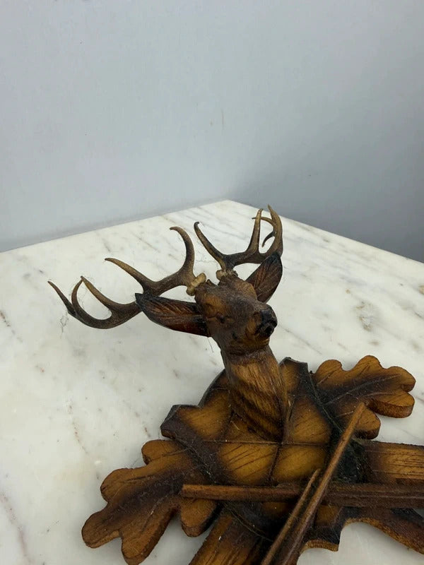 Vintage Black Forest Style Carved Wood Stag Deer Hunting Wall Plaque