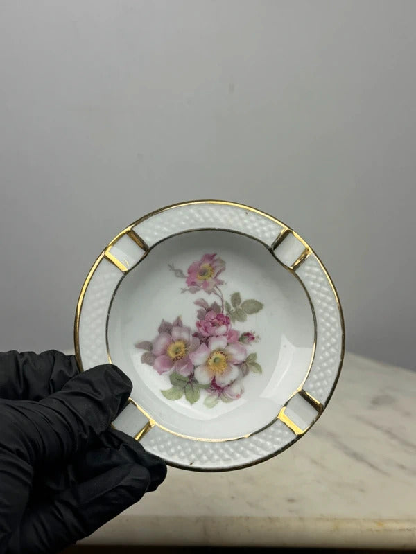 Vintage Schumann Arzberg Germany Porcelain Floral Ashtray Gold Trim