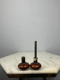 Antique Bennington Style Brown Swirl Porcelain Door Knobs Pair w/ Spindle