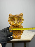 Vintage Cali Style Ceramic Owl Plaque Retro 1970s Brown Green Glaze