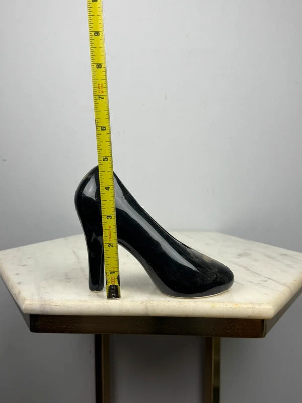 Vintage Black Ceramic High Heel Shoe Planter Taiwan Retro Decor