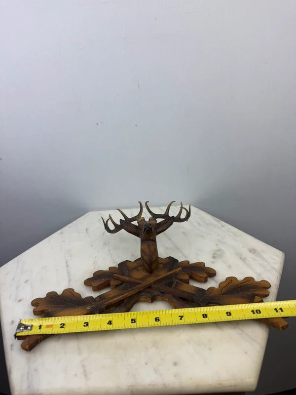 Vintage Black Forest Style Carved Wood Stag Deer Hunting Wall Plaque