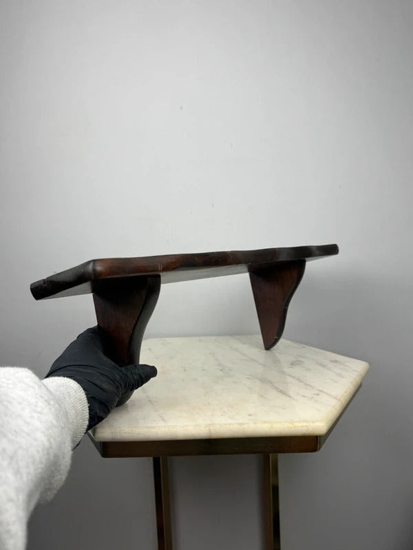 Vintage Dark Wood Wall Shelf Rustic Scalloped Edge Display Shelf