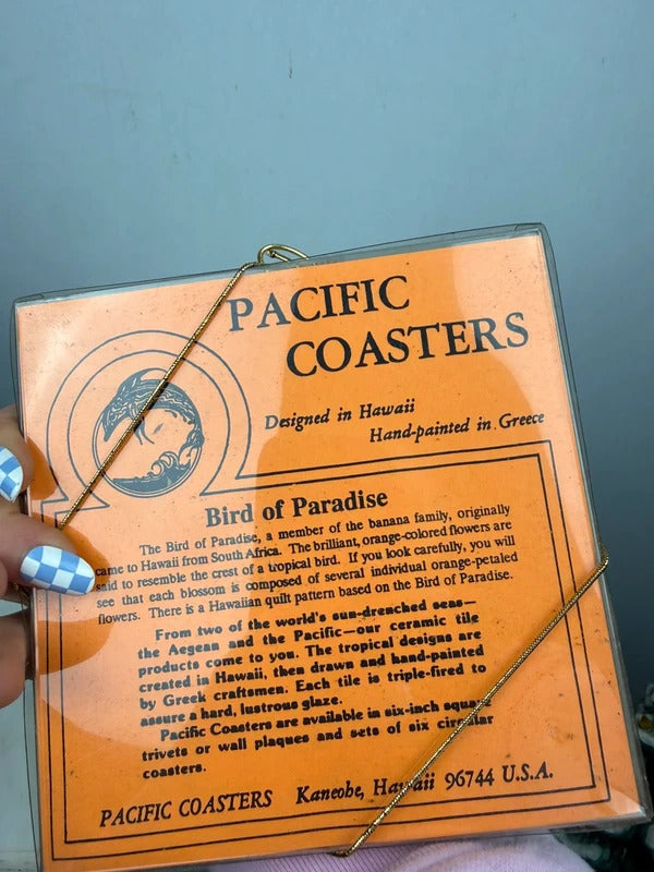Vintage Pacific Coasters Bird of Paradise Ceramic Tile Trivet Hawaii
