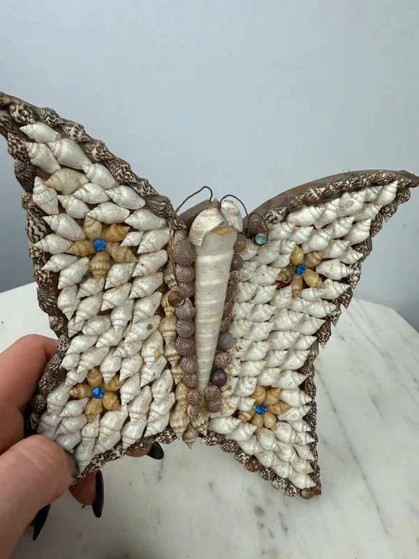 Vintage Seashell Butterfly Wall Decor Pair Shell Art Coastal Boho