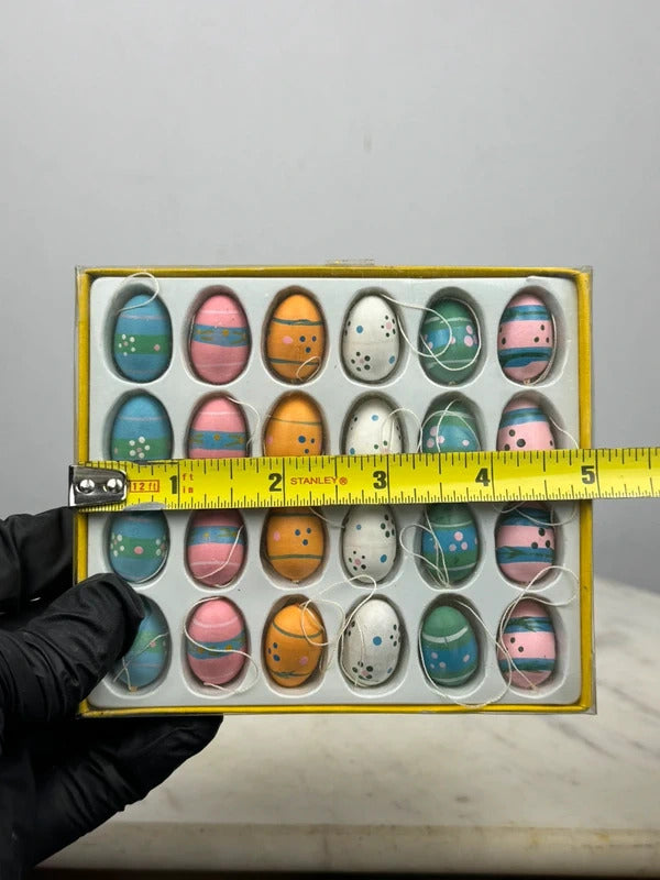 Vintage Set of 24 Mini Wooden Easter Egg Ornaments Hand Painted