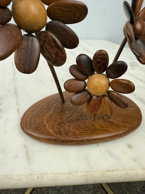 Vintage Costa Rica Wooden Flower Sculpture Handcrafted Folk Art Decor