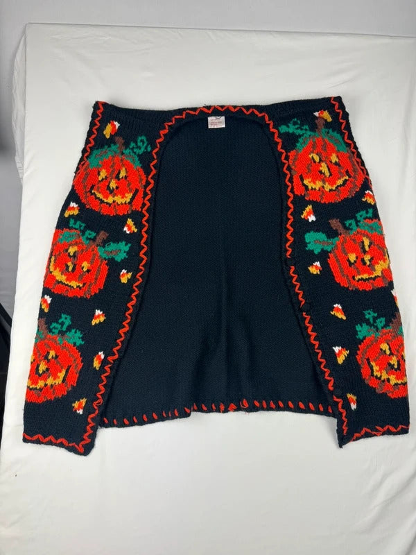 Vintage Potomac Collection Halloween Pumpkin Cardigan Sweater vest Size L