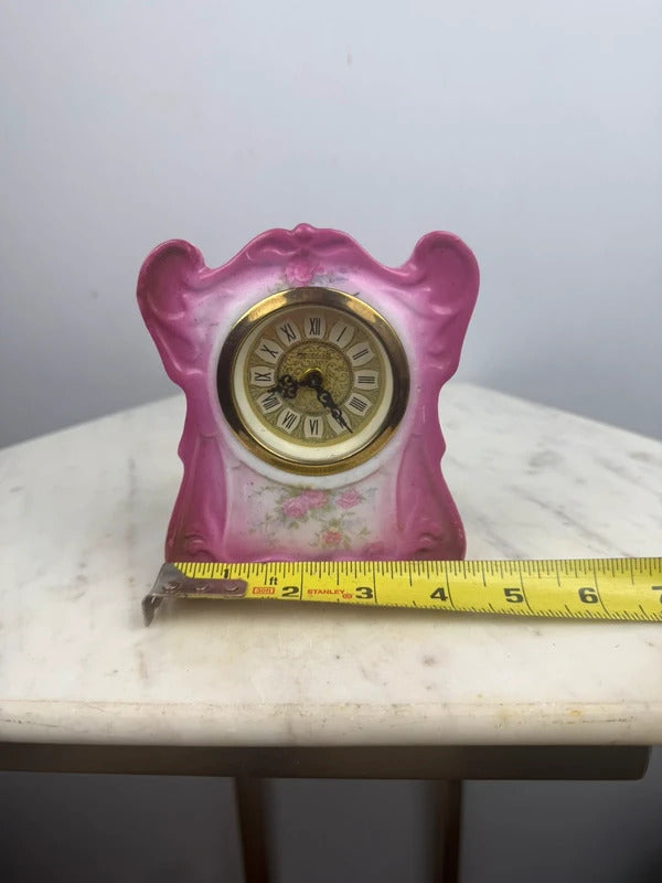 Vintage Mercedes pink Porcelain Mantel Clock - Made in Germany