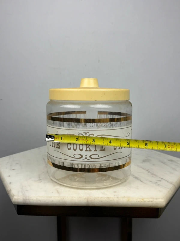 Vintage Glass Cookie Jar Yellow Lid Retro Kitchen Canister